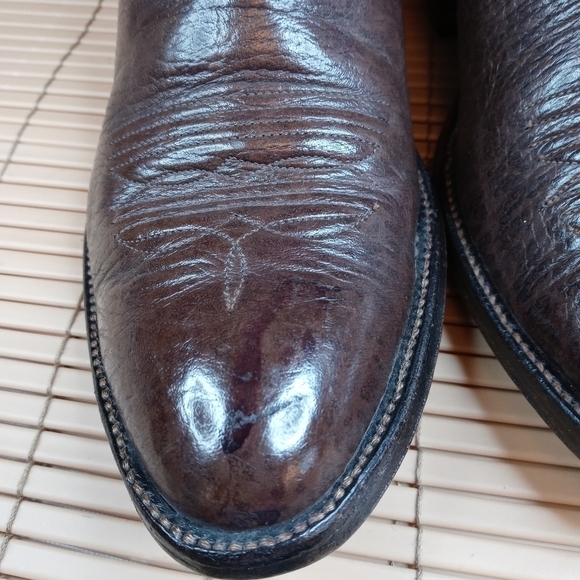 COWTOWN Cowboy Boots 9 D Mens Brown BULLHIDE Leath main image 5